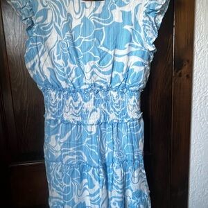 Girls Blue and White Floral One-Piece Romper